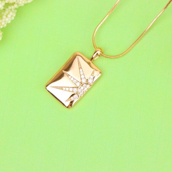 "Rose Gold Rectangle Pendant with Starburst CZ Design, XPPT1842 - Picture 12 of 13